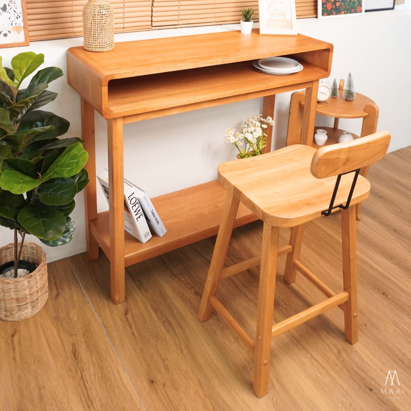โต๊ะบาร์ไม้ยางพารา MAAI DESIGN รุ่น MITASU CONSOLE TABLE สีโอ๊ค_6