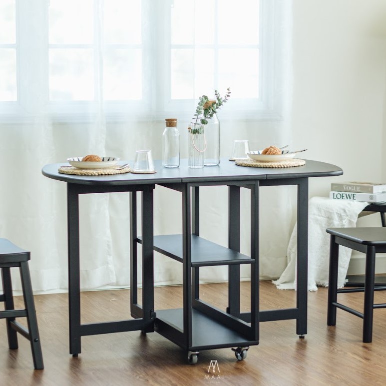 โต๊ะทานข้าวไม้ยางพาราแท้พับเก็บได้ MAAI DESIGN  รุ่น NABI TABLE สีดำ_8
