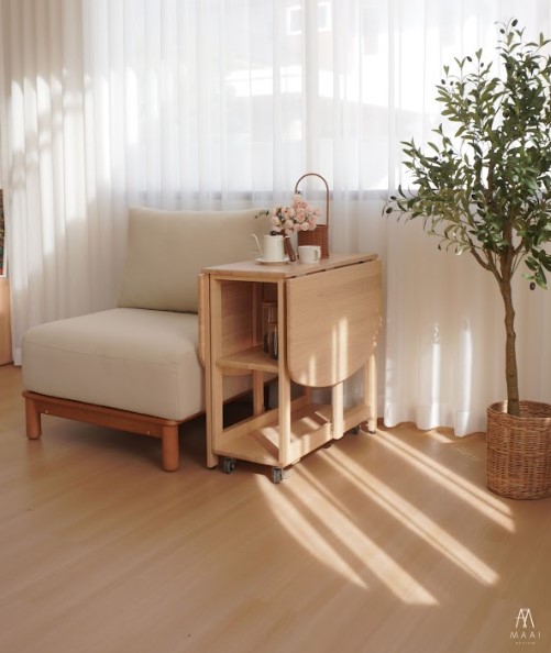 โต๊ะทานข้าวไม้ยางพาราแท้พับเก็บได้ MAAI DESIGN  รุ่น NABI TABLE สีบีช_8