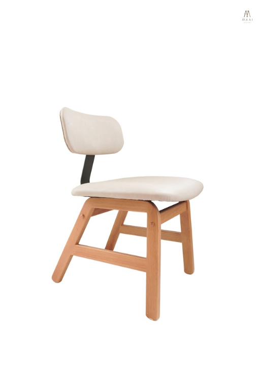 เก้าอี้ไม้ยางพารา MAAI DESIGN MIKUSU CHAIR(PUL 10) สีลาเต้(ขาสีโอีค) เบาะหนังหนานุ่ม พนักพิงเหล็ก_6
