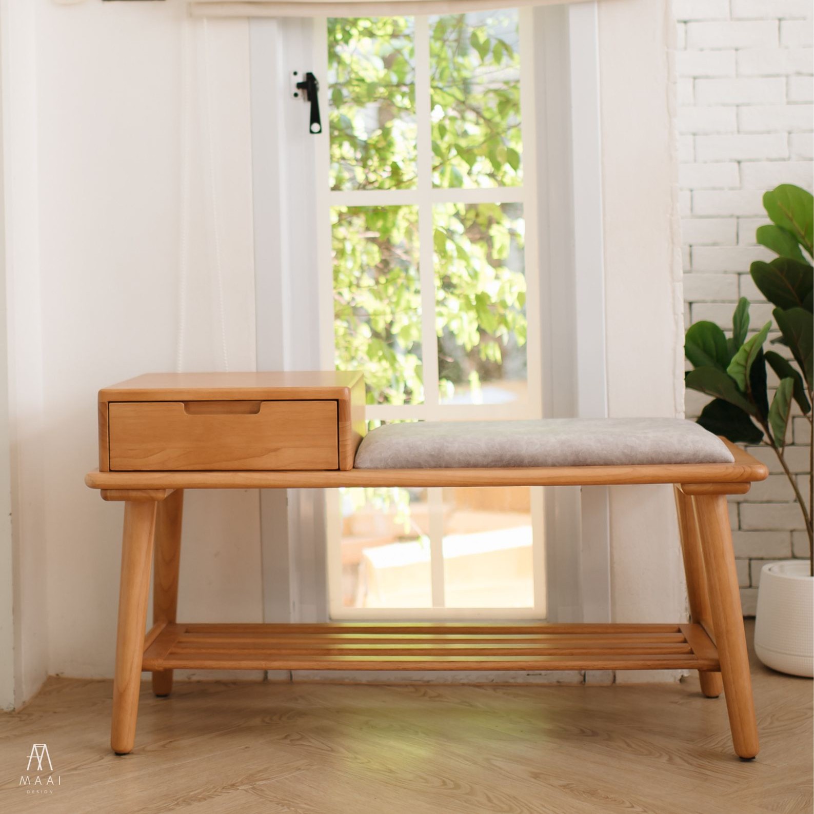 ม้านั่งใส่รองเท้าไม้ยางพารา MAAI DESIGN รุ่น KUTSU BENCH สีโอ๊ค_10