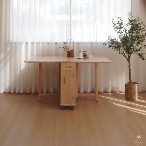 ชุดโต๊ะทานข้าวไม้ยางพาราแท้ 4 ที่นั่งพับเก็บได้ MAAI DESIGN  รุ่น BUTTERFLY TABLE SET สีบีช_1