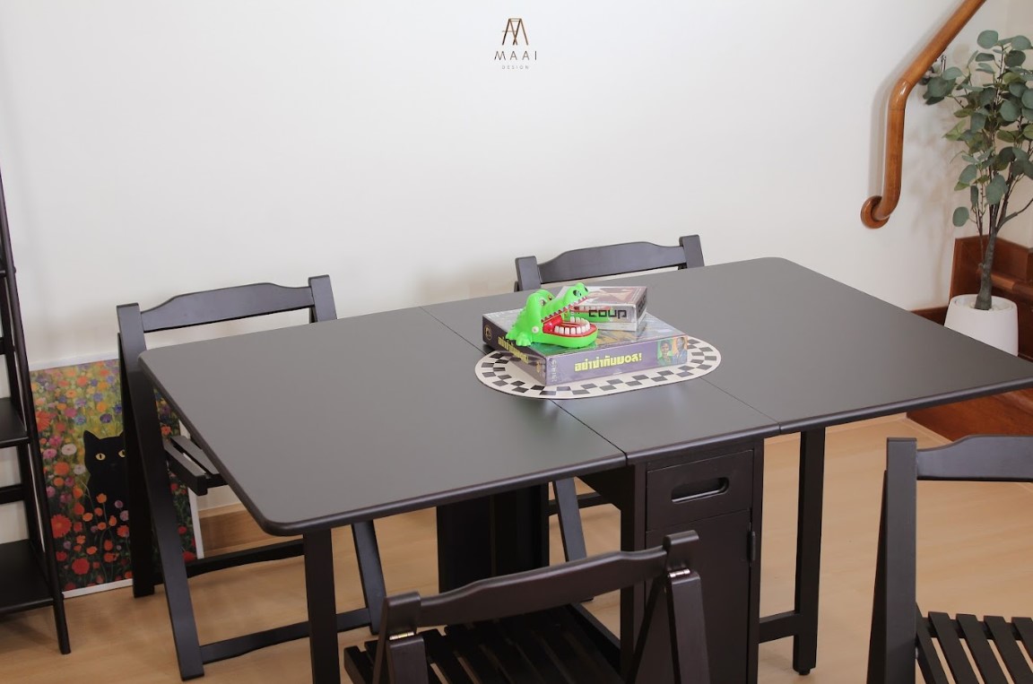 ชุดโต๊ะทานข้าวไม้ยางพาราแท้ 4 ที่นั่งพับเก็บได้ MAAI DESIGN  รุ่น BUTTERFLY TABLE SET ช็อกโกแลต_1