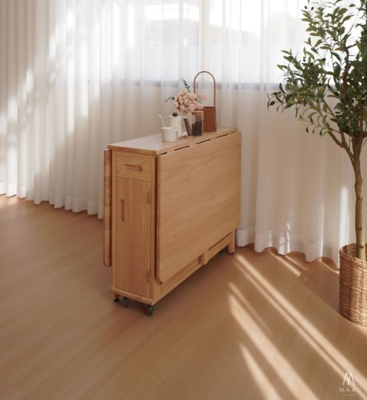 ชุดโต๊ะทานข้าวไม้ยางพาราแท้ 4 ที่นั่งพับเก็บได้ MAAI DESIGN  รุ่น BUTTERFLY TABLE SET สีบีช_3
