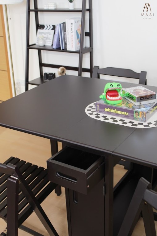 ชุดโต๊ะทานข้าวไม้ยางพาราแท้ 4 ที่นั่งพับเก็บได้ MAAI DESIGN  รุ่น BUTTERFLY TABLE SET ช็อกโกแลต_3