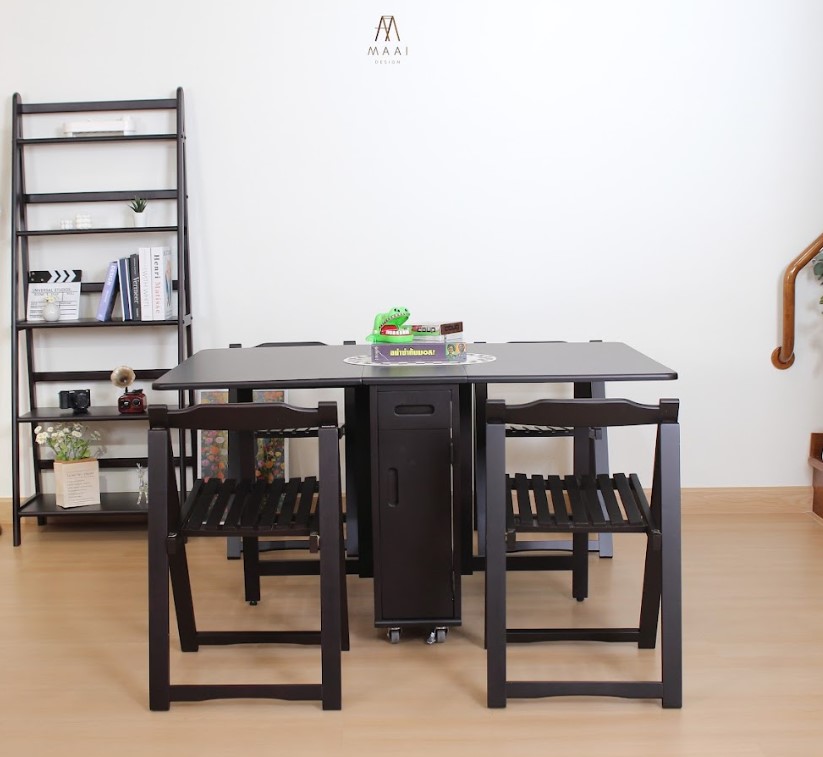 ชุดโต๊ะทานข้าวไม้ยางพาราแท้ 4 ที่นั่งพับเก็บได้ MAAI DESIGN  รุ่น BUTTERFLY TABLE SET ช็อกโกแลต_7