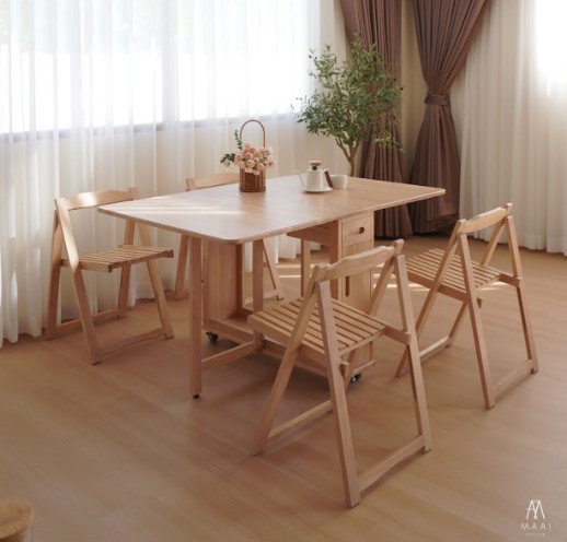 ชุดโต๊ะทานข้าวไม้ยางพาราแท้ 4 ที่นั่งพับเก็บได้ MAAI DESIGN  รุ่น BUTTERFLY TABLE SET สีบีช_6