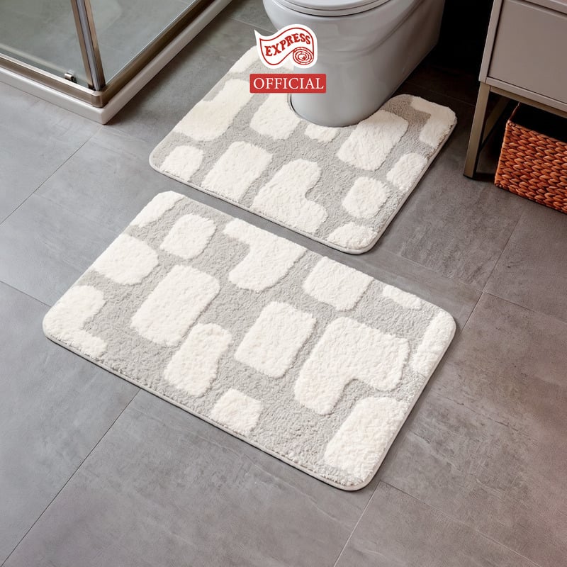 พรมเช็ดเท้าชุดห้องน้ำ 2 ชิ้น EXPRESS CARPET รุ่น AG1-1 ขนาด45X70 ซม.และ พรมรูปตัว U 50X60 ซม. หนา 20 มม. สีครีม _1
