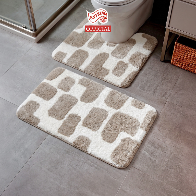 พรมเช็ดเท้าชุดห้องน้ำ 2 ชิ้น EXPRESS CARPET รุ่น AG1-2 ขนาด45X70 ซม.และ พรมรูปตัว U 50X60 ซม. หนา 20 มม. สีน้ำตาล _1