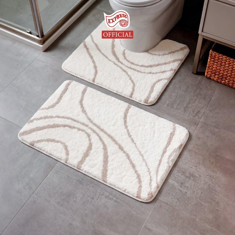 พรมเช็ดเท้าชุดห้องน้ำ 2 ชิ้น EXPRESS CARPET รุ่น AG3-1 ขนาด45X70 ซม.และ พรมรูปตัว U 50X60 ซม. หนา 18-23 มม. สีครีม _1