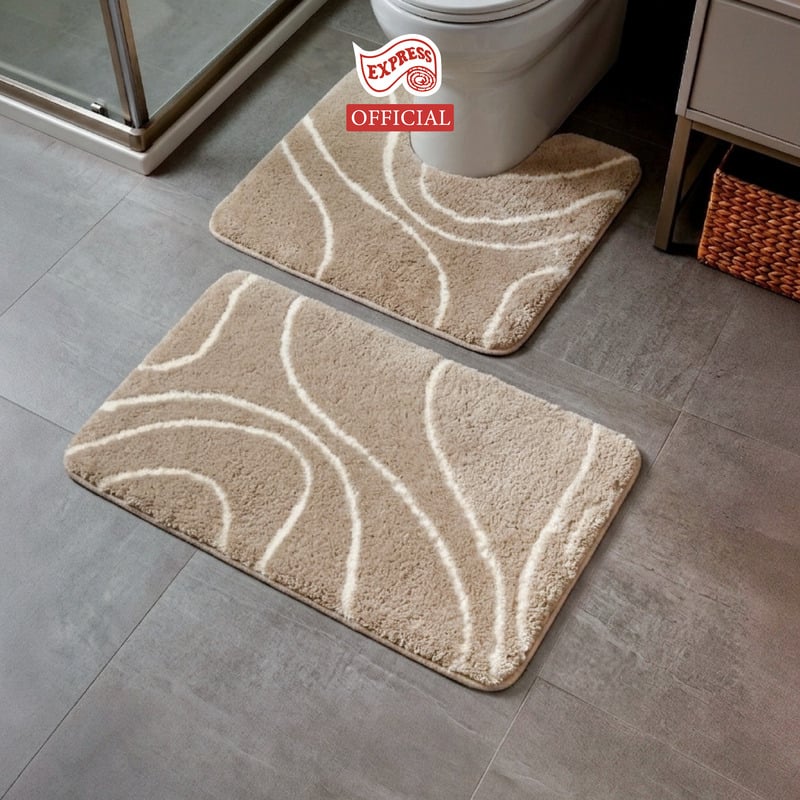พรมเช็ดเท้าชุดห้องน้ำ 2 ชิ้น EXPRESS CARPET รุ่น AG3-2 ขนาด45X70 ซม.และ พรมรูปตัว U 50X60 ซม. หนา 18-23 มม. สีน้ำตาล _1