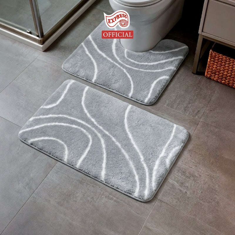พรมเช็ดเท้าชุดห้องน้ำ 2 ชิ้น EXPRESS CARPET รุ่น AG3-6 ขนาด45X70 ซม.และ พรมรูปตัว U 50X60 ซม. หนา 18-23 มม. สีเทา _1
