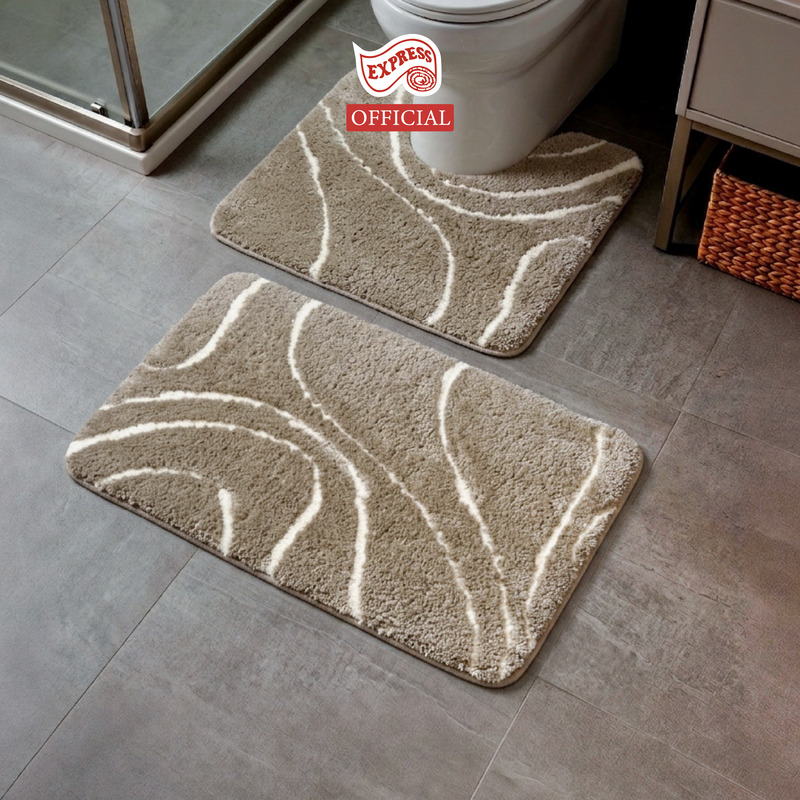 พรมเช็ดเท้าชุดห้องน้ำ 2 ชิ้น EXPRESS CARPET รุ่น AG3-7 ขนาด45X70 ซม.และ พรมรูปตัว U 50X60 ซม. หนา 18-23 มม. สีโทป _1