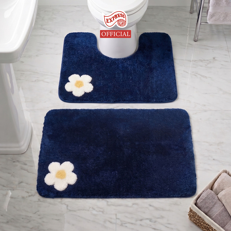 พรมเช็ดเท้าชุดห้องน้ำ 2 ชิ้น EXPRESS CARPET รุ่น AG6-2 ขนาด45X70 ซม.และ พรมรูปตัว U 50X60 ซม. หนา 20 มม. สีน้ำเงิน _1