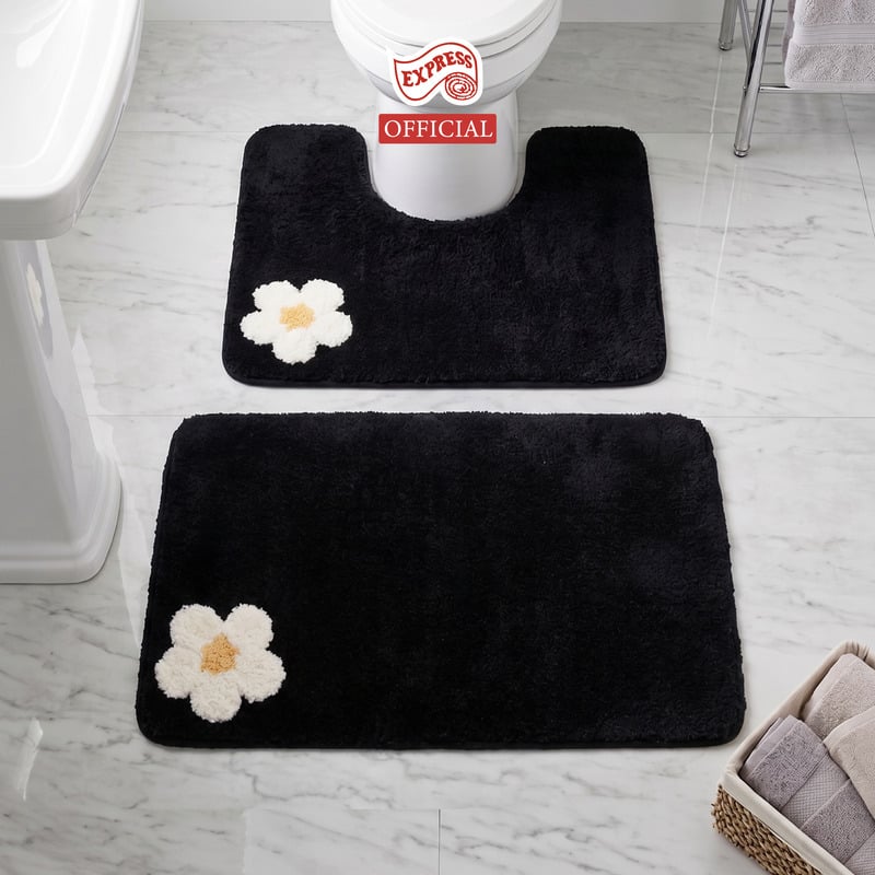 พรมเช็ดเท้าชุดห้องน้ำ 2 ชิ้น EXPRESS CARPET รุ่น AG6-3 ขนาด45X70 ซม.และ พรมรูปตัว U 50X60 ซม. หนา 20 มม. สีดำ _1