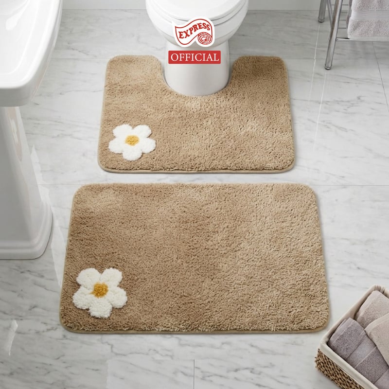 พรมเช็ดเท้าชุดห้องน้ำ 2 ชิ้น EXPRESS CARPET รุ่น AG6-4 ขนาด45X70 ซม.และ พรมรูปตัว U 50X60 ซม. หนา 20 มม. สีน้ำตาล _1
