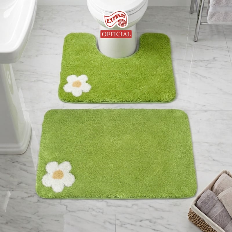 พรมเช็ดเท้าชุดห้องน้ำ 2 ชิ้น EXPRESS CARPET รุ่น AG6-7 ขนาด45X70 ซม.และ พรมรูปตัว U 50X60 ซม. หนา 20 มม. สีเขียว _1