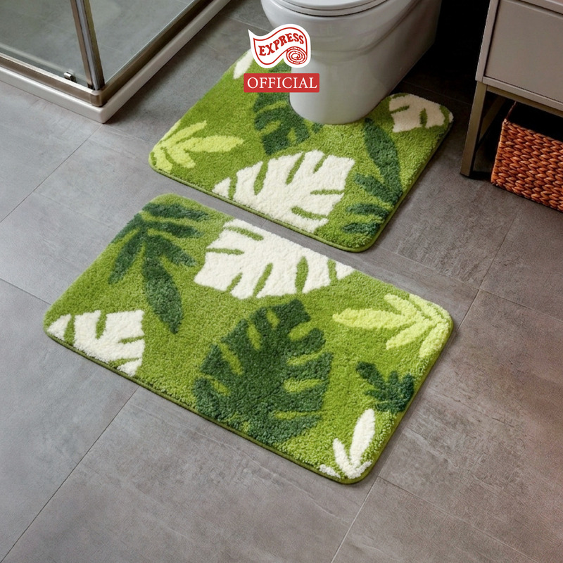 พรมเช็ดเท้าชุดห้องน้ำ 2 ชิ้น EXPRESS CARPET รุ่น AG6-9 ขนาด45X70 ซม.และ พรมรูปตัว U 50X60 ซม. หนา 18-23 มม. สีเขียว _1
