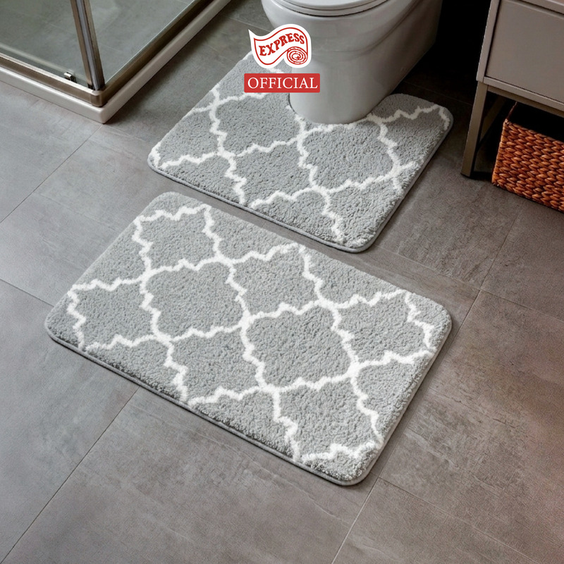 พรมเช็ดเท้าชุดห้องน้ำ 2 ชิ้น EXPRESS CARPET รุ่น AG9-2 ขนาด45X70 ซม.และ พรมรูปตัว U 50X60 ซม. หนา 20-23 มม. สีเทา _1