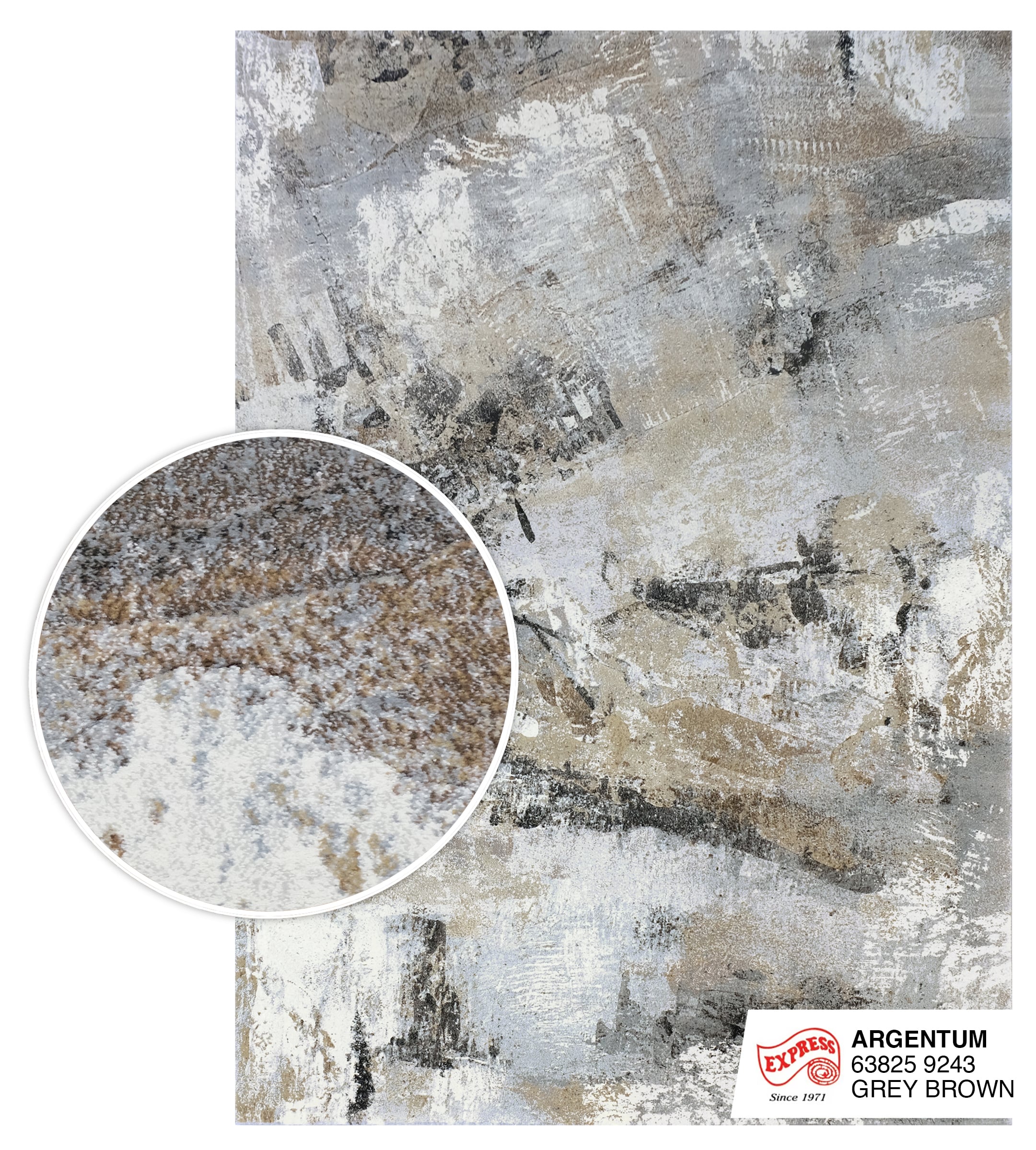 พรมปูพื้น EXPRESS CARPET รุ่น Argentum รหัส 63825 9243 ขนาด 160x230 ซม.หนา 11 มม. สีเทาน้ำตาล_0