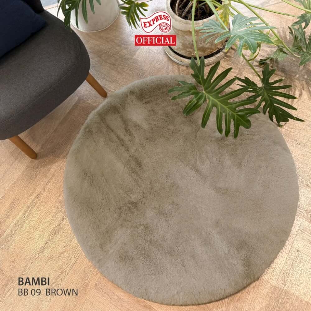 พรมปูพื้นวงกลม EXPRESS CARPET รุ่น BAMBI รหัส BB09 C100 ขนาด  เส้นผ่านศูนย์กลาง 100 ซม. หนา 35 มม.  สีน้ำตาล