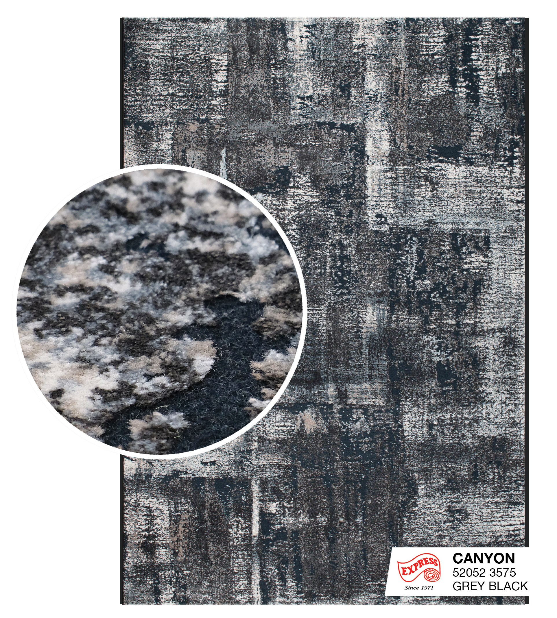 พรมปูพื้น EXPRESS CARPET รุ่น Canyon รหัส 52052 3575 ขนาด 160x230 ซม.หนา 11 มม. สีเทาดำ