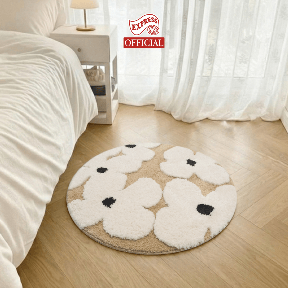 พรมเช็ดเท้าลายดอกไม้วงกลม EXPRESS CARPET รุ่น IDC7-1 C150 ขนาดเส้นผ่านศูนย์กลาง 150 ซม. หนา 10-20 มม.สีครีม