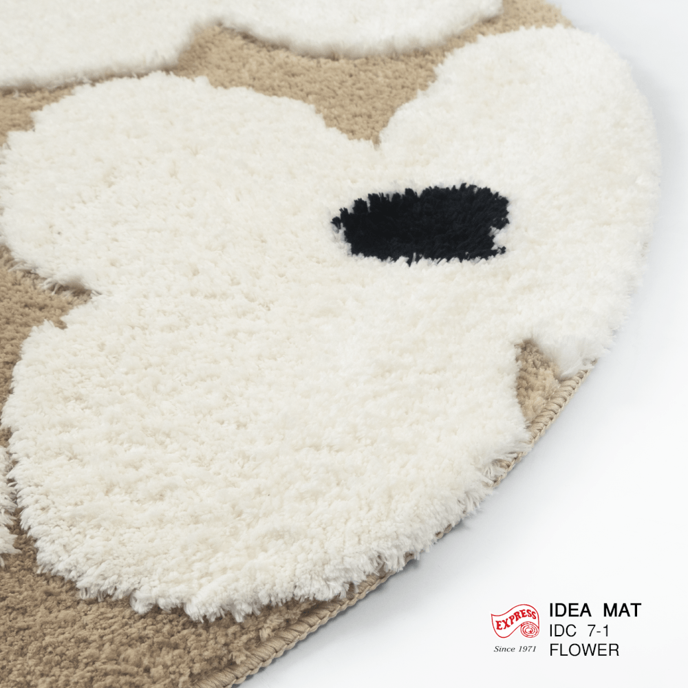 พรมเช็ดเท้าลายดอกไม้วงกลม EXPRESS CARPET รุ่น IDC7-1 C150 ขนาดเส้นผ่านศูนย์กลาง 150 ซม. หนา 10-20 มม.สีครีม
