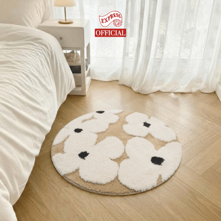 พรมเช็ดเท้าลายดอกไม้วงกลม EXPRESS CARPET รุ่น IDC7-1 C150 ขนาดเส้นผ่านศูนย์กลาง 150 ซม. หนา 10-20 มม.สีครีม_1