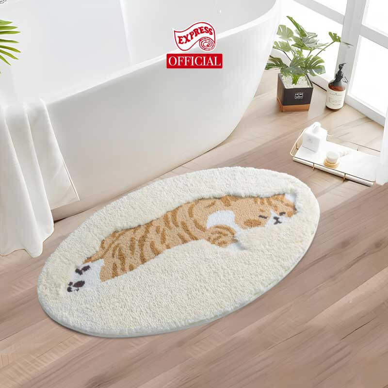 พรมเช็ดเท้าลายน้องแมว EXPRESS CARPET รุ่น IDM3-1 ขนาด50X90 ซม. หนา 5-16 มม. สีครีม 