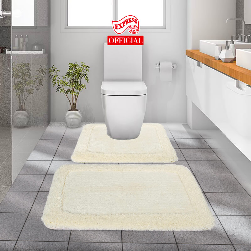 พรมเช็ดเท้าชุดห้องน้ำ 2 ชิ้น EXPRESS CARPET รุ่น AG4-1 ขนาด45X70 ซม.และ พรมรูปตัว U 50X60 ซม. หนา 20-30 มม. สีครีม 