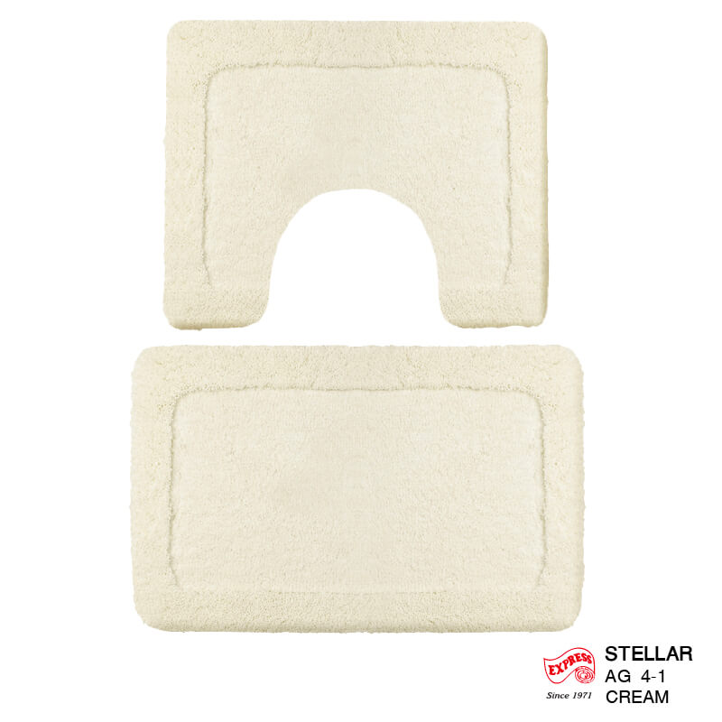 พรมเช็ดเท้าชุดห้องน้ำ 2 ชิ้น EXPRESS CARPET รุ่น AG4-1 ขนาด45X70 ซม.และ พรมรูปตัว U 50X60 ซม. หนา 20-30 มม. สีครีม 
