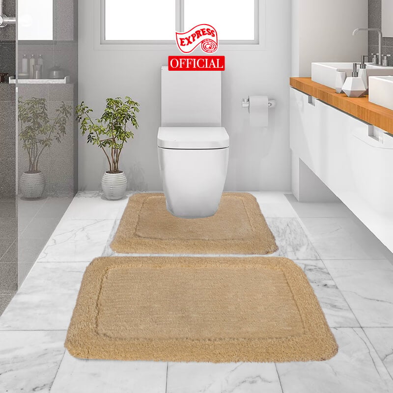 พรมเช็ดเท้าชุดห้องน้ำ 2 ชิ้น EXPRESS CARPET รุ่น AG4-2 ขนาด45X70 ซม.และ พรมรูปตัว U 50X60 ซม. หนา 20-30 มม. สีน้ำตาล 