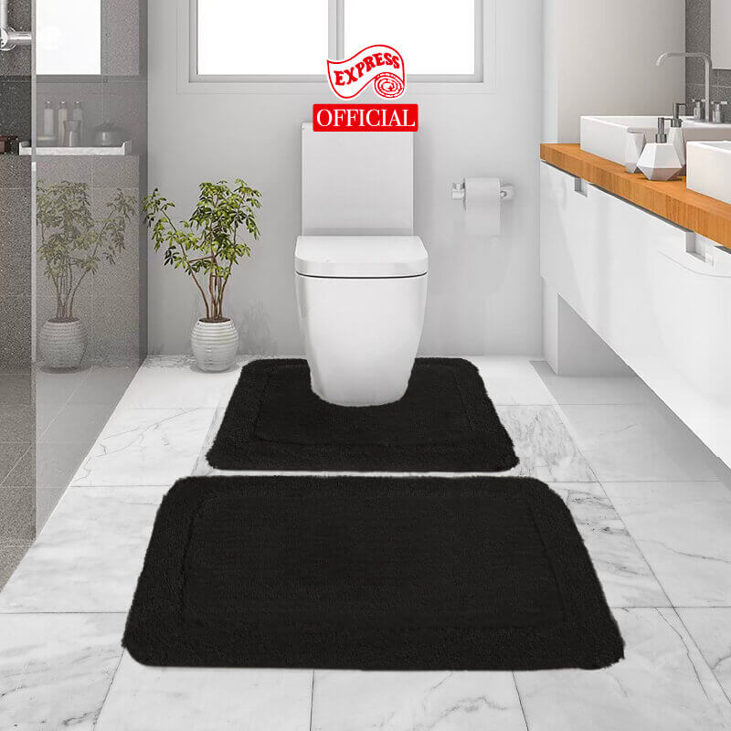 พรมเช็ดเท้าชุดห้องน้ำ 2 ชิ้น EXPRESS CARPET รุ่น AG4-3 ขนาด45X70 ซม.และ พรมรูปตัว U 50X60 ซม. หนา 20-30 มม. สีดำ 