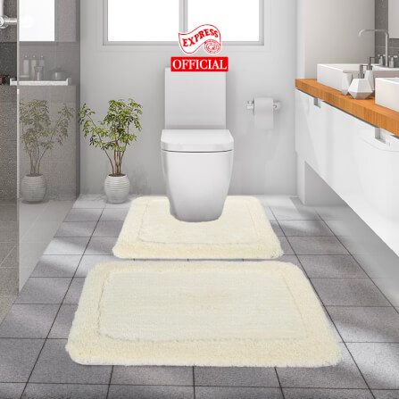 พรมเช็ดเท้าชุดห้องน้ำ 2 ชิ้น EXPRESS CARPET รุ่น AG4-1 ขนาด45X70 ซม.และ พรมรูปตัว U 50X60 ซม. หนา 20-30 มม. สีครีม _1