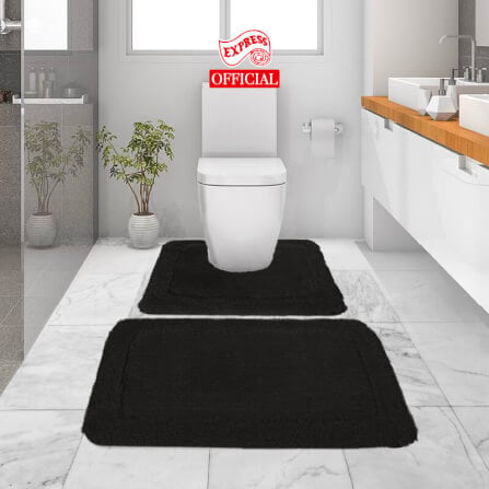 พรมเช็ดเท้าชุดห้องน้ำ 2 ชิ้น EXPRESS CARPET รุ่น AG4-3 ขนาด45X70 ซม.และ พรมรูปตัว U 50X60 ซม. หนา 20-30 มม. สีดำ _1