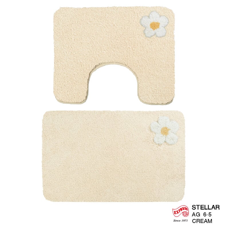 พรมเช็ดเท้าชุดห้องน้ำ 2 ชิ้น EXPRESS CARPET รุ่น AG6-5 ขนาด45X70 ซม.และ พรมรูปตัว U 50X60 ซม. หนา 20 มม. สีครีม _0