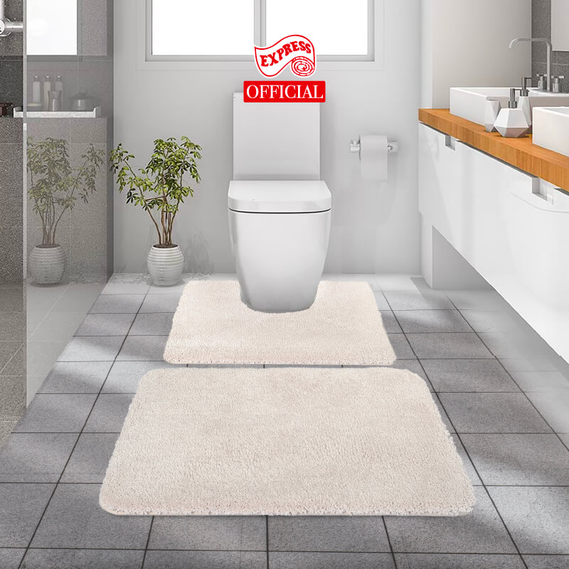 พรมเช็ดเท้าชุดห้องน้ำ 2 ชิ้น EXPRESS CARPET รุ่น AG8-1 ขนาด45X70 ซม.และ พรมรูปตัว U 50X60 ซม. หนา 20 มม. สีครีม 