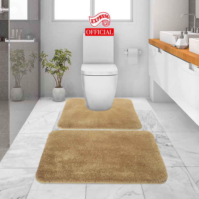 พรมเช็ดเท้าชุดห้องน้ำ 2 ชิ้น EXPRESS CARPET รุ่น AG8-2 ขนาด45X70 ซม.และ พรมรูปตัว U 50X60 ซม. หนา 20 มม. สีน้ำตาล 