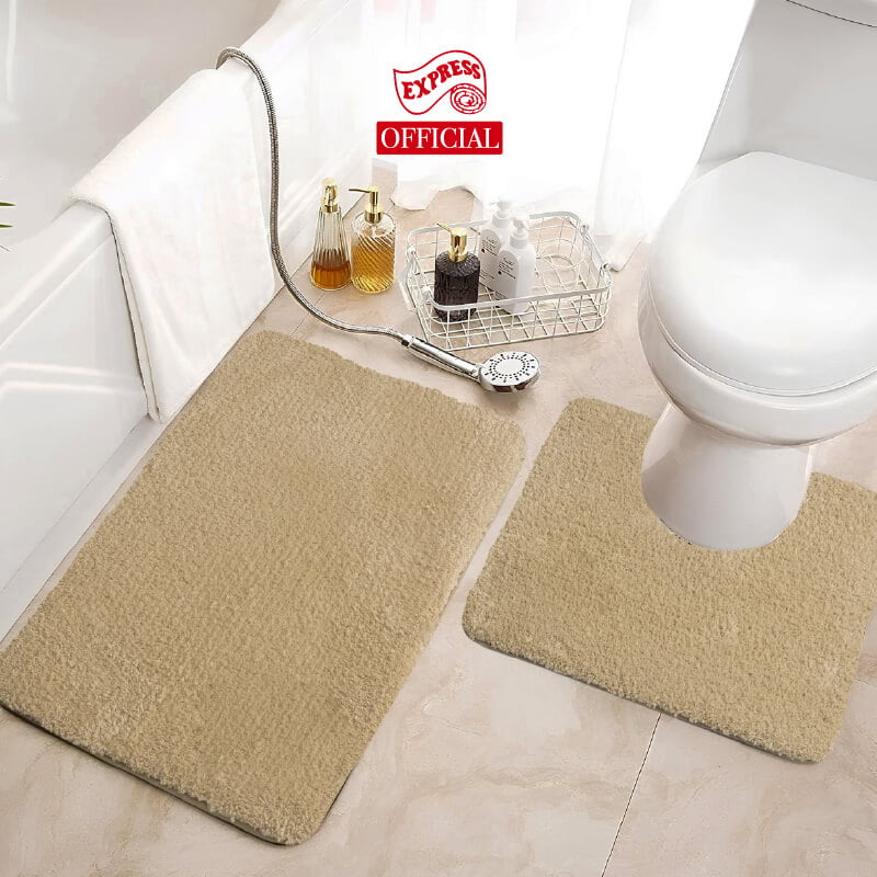 พรมเช็ดเท้าชุดห้องน้ำ 2 ชิ้น EXPRESS CARPET รุ่น AG8-4 ขนาด45X70 ซม.และ พรมรูปตัว U 50X60 ซม. หนา 20 มม. สีเบจ 