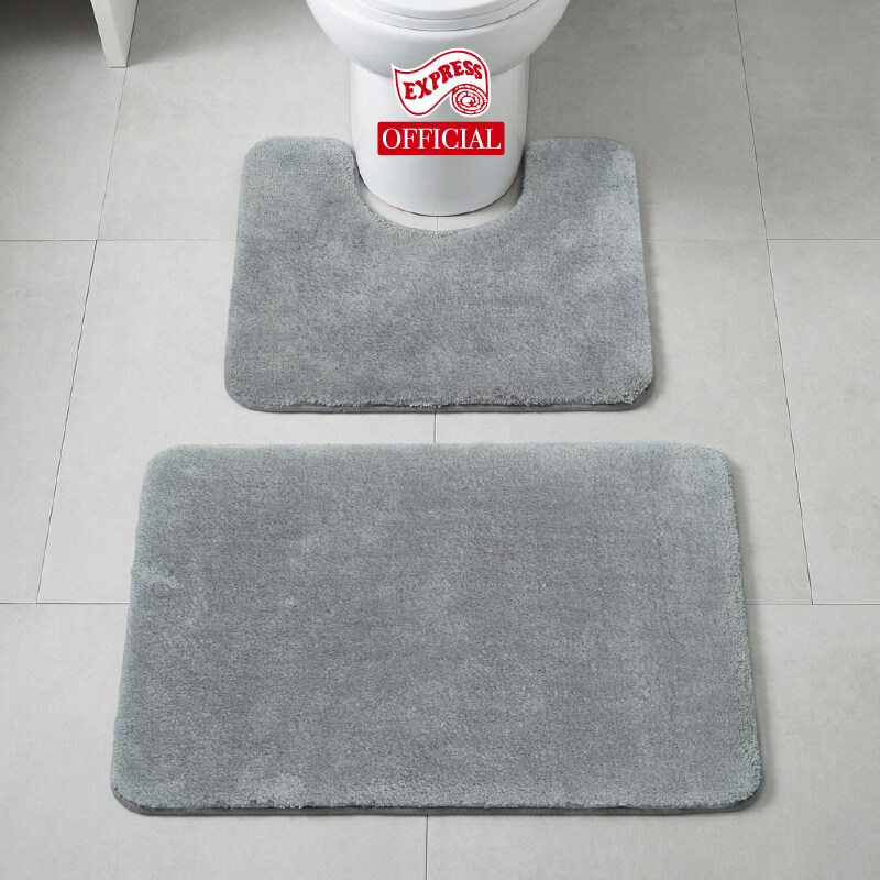 พรมเช็ดเท้าชุดห้องน้ำ 2 ชิ้น EXPRESS CARPET รุ่น AG8-5 ขนาด45X70 ซม.และ พรมรูปตัว U 50X60 ซม. หนา 20 มม. สีเทา 