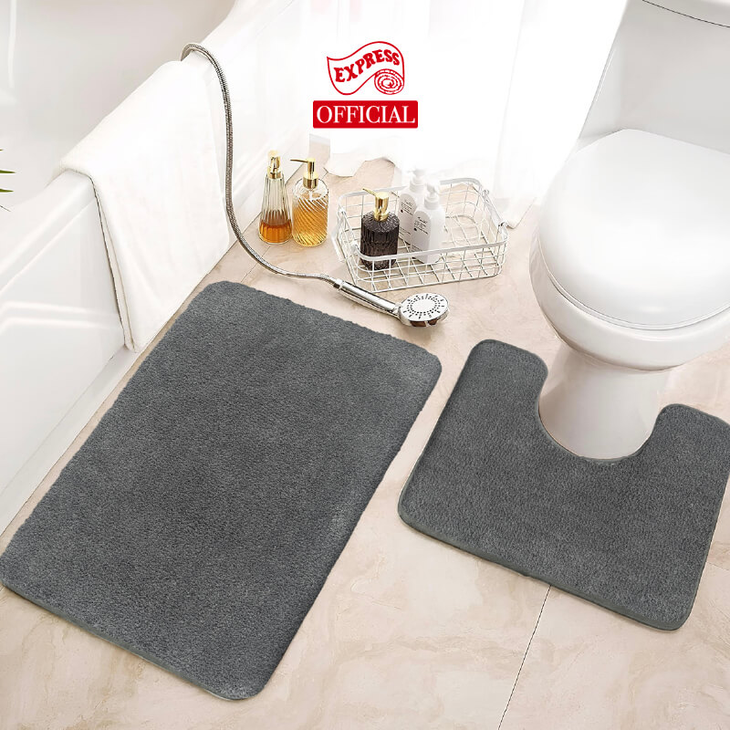พรมเช็ดเท้าชุดห้องน้ำ 2 ชิ้น EXPRESS CARPET รุ่น AG8-6 ขนาด45X70 ซม.และ พรมรูปตัว U 50X60 ซม. หนา 20 มม. สีเทา 