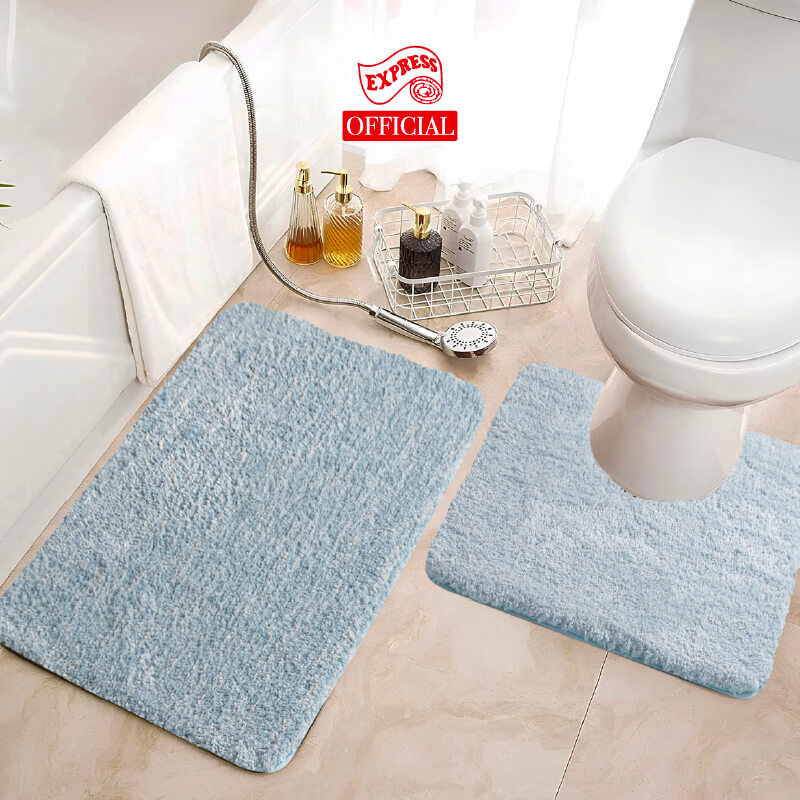 พรมเช็ดเท้าชุดห้องน้ำ 2 ชิ้น EXPRESS CARPET รุ่น AG8-7 ขนาด45X70 ซม.และ พรมรูปตัว U 50X60 ซม. หนา 20 มม. สีขาว/ฟ้า 
