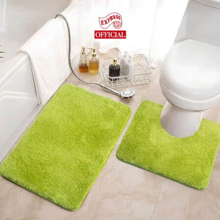 พรมเช็ดเท้าชุดห้องน้ำ 2 ชิ้น EXPRESS CARPET รุ่น AG8-9 ขนาด45X70 ซม.และ พรมรูปตัว U 50X60 ซม. หนา 20 มม. สีเขียว _1