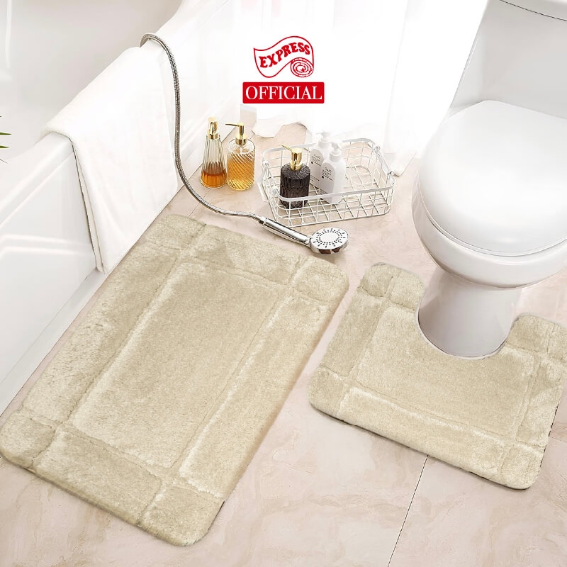 พรมเช็ดเท้าชุดห้องน้ำ 2 ชิ้น EXPRESS CARPET รุ่น DG2-3 ขนาด45X70 ซม.และ พรมรูปตัว U 50X60 ซม. หนา 12-22 มม. สีเบจ 