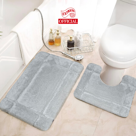 พรมเช็ดเท้าชุดห้องน้ำ 2 ชิ้น EXPRESS CARPET รุ่น DG2-2 ขนาด45X70 ซม.และ พรมรูปตัว U 50X60 ซม. หนา 12-22 มม. สีเทา _1