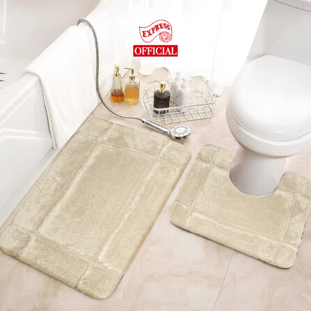พรมเช็ดเท้าชุดห้องน้ำ 2 ชิ้น EXPRESS CARPET รุ่น DG2-3 ขนาด45X70 ซม.และ พรมรูปตัว U 50X60 ซม. หนา 12-22 มม. สีเบจ _1
