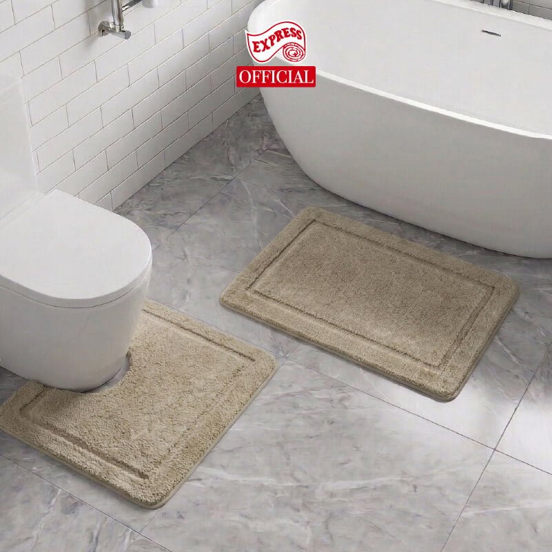 พรมเช็ดเท้าชุดห้องน้ำ 2 ชิ้น EXPRESS CARPET รุ่น DG3-4 ขนาด45X70 ซม.และ พรมรูปตัว U 50X60 ซม. หนา 12-20 มม. สีน้ำตาล 