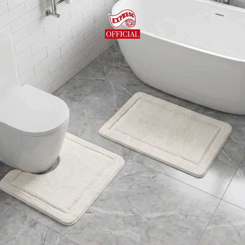 พรมเช็ดเท้าชุดห้องน้ำ 2 ชิ้น EXPRESS CARPET รุ่น DG3-5 ขนาด45X70 ซม.และ พรมรูปตัว U 50X60 ซม. หนา 12-20 มม. สีครีม 