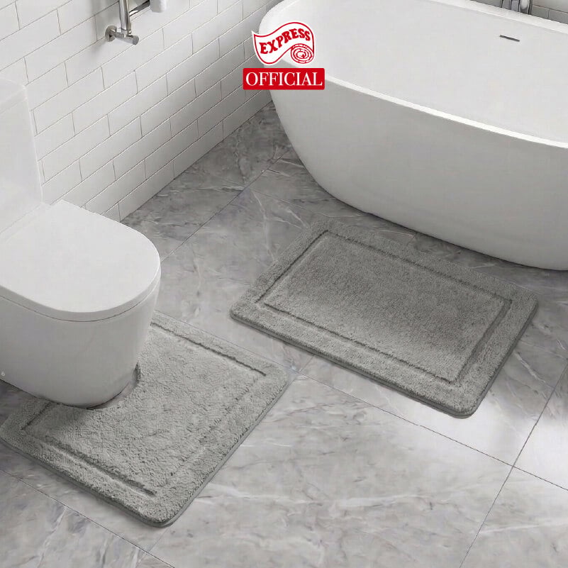  พรมเช็ดเท้าชุดห้องน้ำ 2 ชิ้น EXPRESS CARPET รุ่น DG3-6 ขนาด45X70 ซม.และ พรมรูปตัว U 50X60 ซม. หนา 12-20 มม. สีเทา 